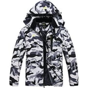 Tyhengta Mens Waterproof Ski Jacket Warm Winter Snow Coat Mountain Windbreaker Hooded Raincoat Camo1 Gray/White M