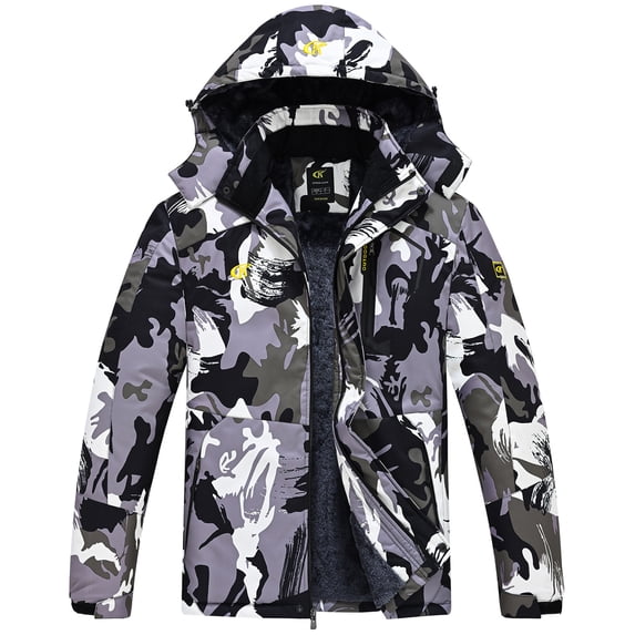 Tyhengta Mens Waterproof Ski Snowboard Jacket Windproof Winter Mountain Snow Coat Camo2 Army/Gray XL