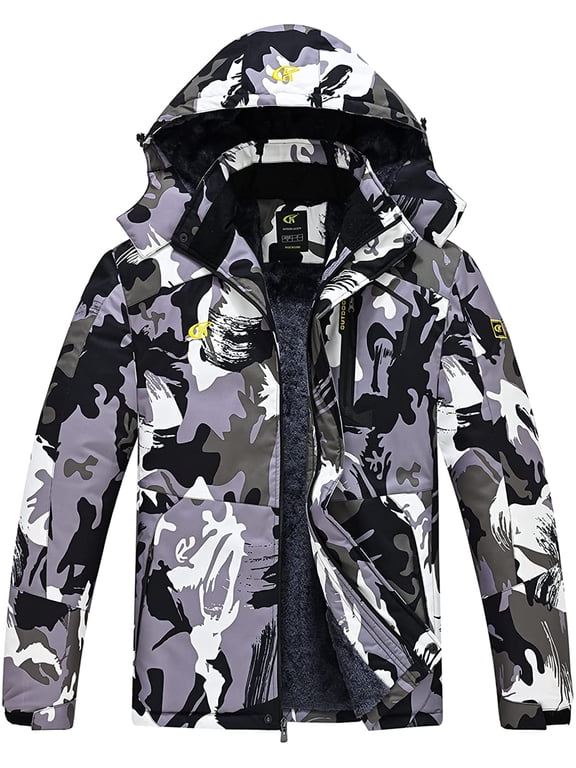 Men's Waterproof Ski Jacket Warm Winter Snow Coat Mountain Windbreaker Hooded Raincoat Camo2 Army/Gray XL