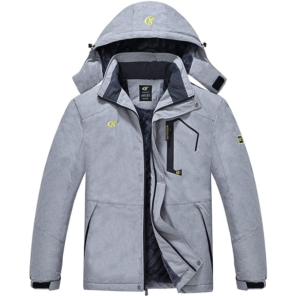 Tyhengta Men's Waterproof Ski Jacket Warm Winter Snow Coat Mountain Windbreaker Hooded Raincoat Cation Lightgray XXXL