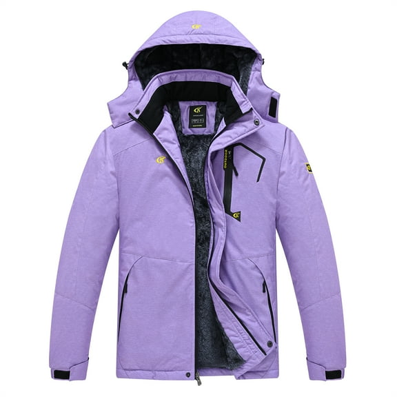Tyhengta Men's Waterproof Ski Jacket Warm Winter Snow Coat Mountain Windbreaker Hooded Raincoat Cation Purple L