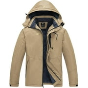 Tyhengta Mens Waterproof Ski Jacket Warm Winter Snow Coat Mountain Windbreaker Hooded Raincoat Khaki L