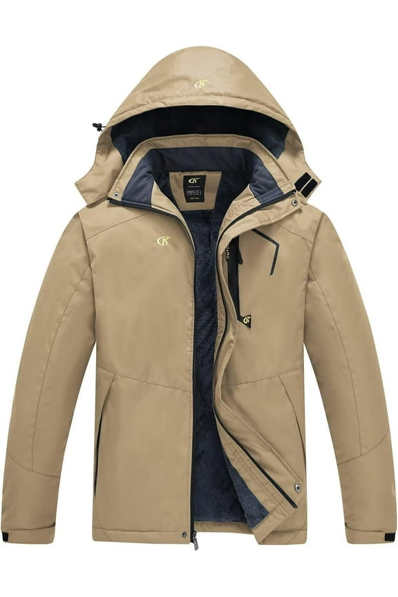 Men's Waterproof Ski Jacket Warm Winter Snow Coat Mountain Windbreaker Hooded Raincoat Khaki M