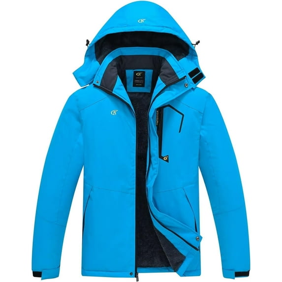 Tyhengta Men's Waterproof Ski Jacket Warm Winter Snow Coat Mountain Windbreaker Hooded Raincoat Lake Blue XXXL