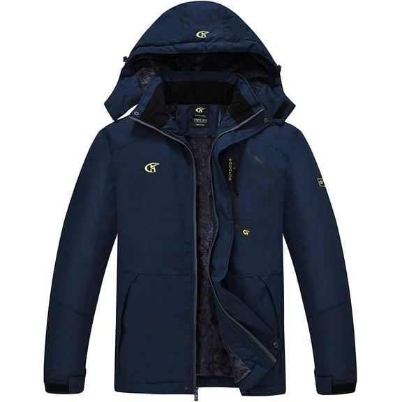 Tyhengta Men's Waterproof Ski Jacket Warm Winter Snow Coat Mountain Windbreaker Hooded Raincoat Navy Blue L