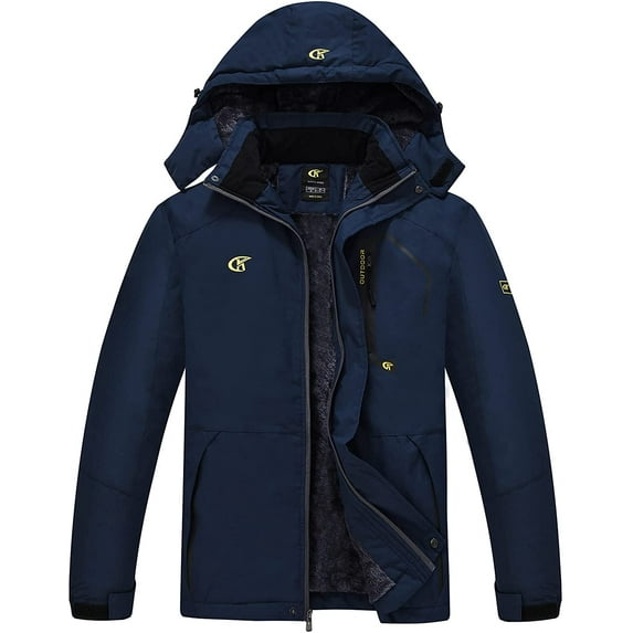 Tyhengta Men's Waterproof Ski Jacket Warm Winter Snow Coat Mountain Windbreaker Hooded Raincoat Navy Blue XL