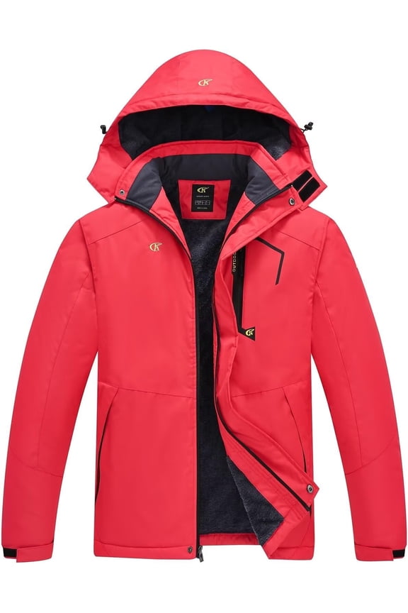 Men's Waterproof Ski Jacket Warm Winter Snow Coat Mountain Windbreaker Hooded Raincoat Red L