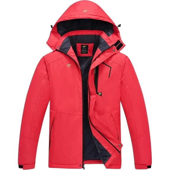 Tyhengta Men's Waterproof Ski Jacket Warm Winter Snow Coat Mountain Windbreaker Hooded Raincoat Red M