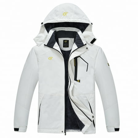 Tyhengta Men's Waterproof Ski Jacket Warm Winter Snow Coat Mountain Windbreaker Hooded Raincoat White L