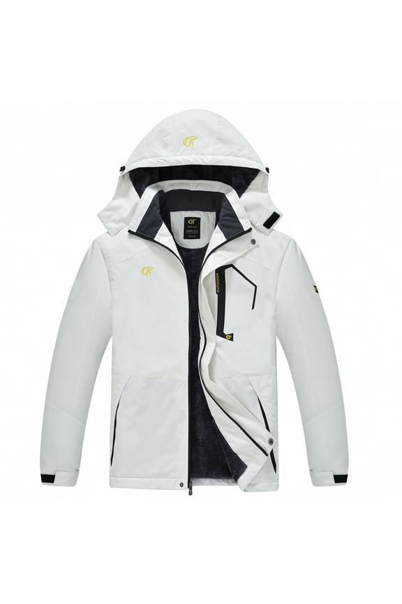 Men's Waterproof Ski Jacket Warm Winter Snow Coat Mountain Windbreaker Hooded Raincoat White L