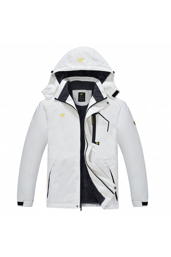 Men's Waterproof Ski Jacket Warm Winter Snow Coat Mountain Windbreaker Hooded Raincoat White M