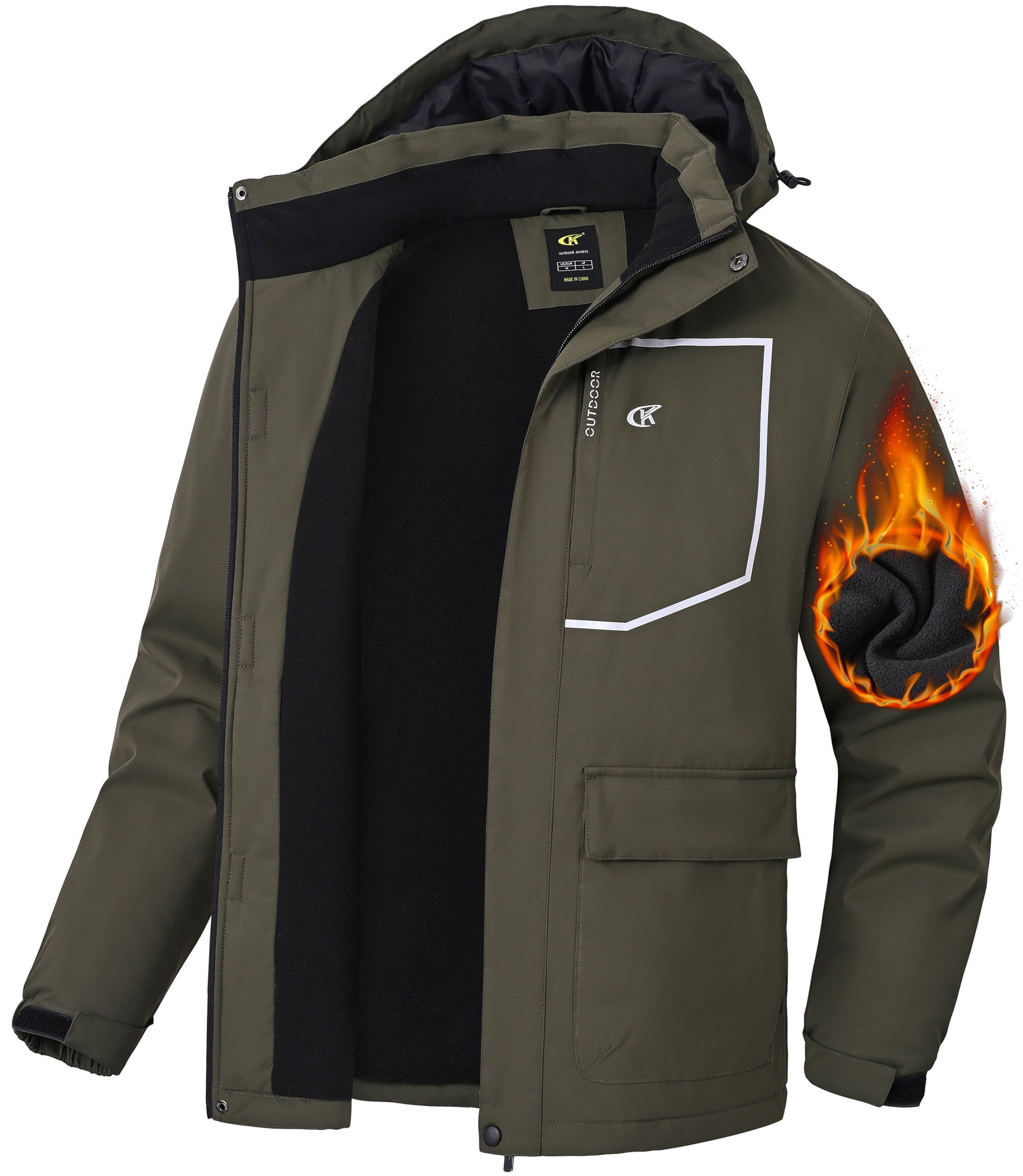 Men's Waterproof Ski Jackets Winter Coats Snow Jacket Adjustable Fleece Windbreaker Windproof Outdoor RainJackets Army Green 2XL