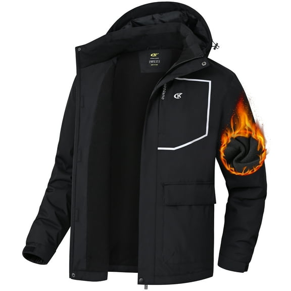 Tyhengta Men's Waterproof Ski Jackets Winter Coats Snow Jacket Adjustable Fleece Windbreaker Windproof Outdoor RainJackets Black L