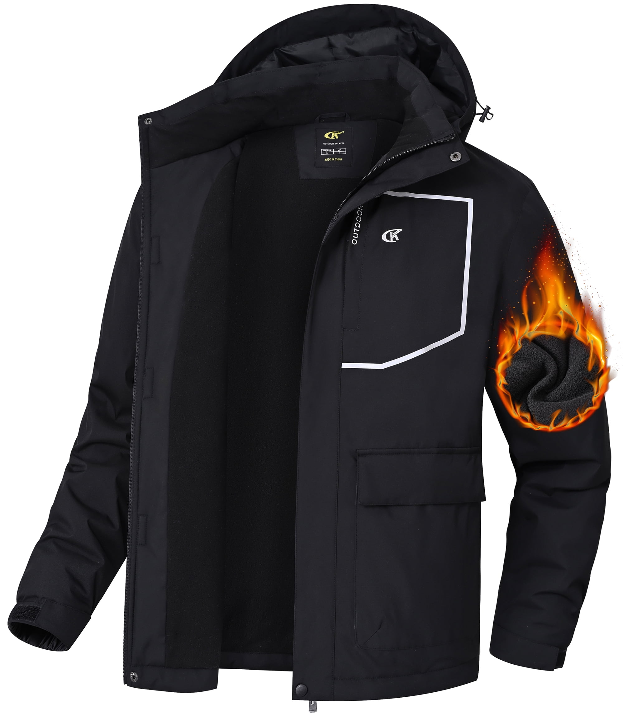 Men's Waterproof Ski Jackets Winter Coats Snow Jacket Adjustable Fleece Windbreaker Windproof Outdoor RainJackets Black S