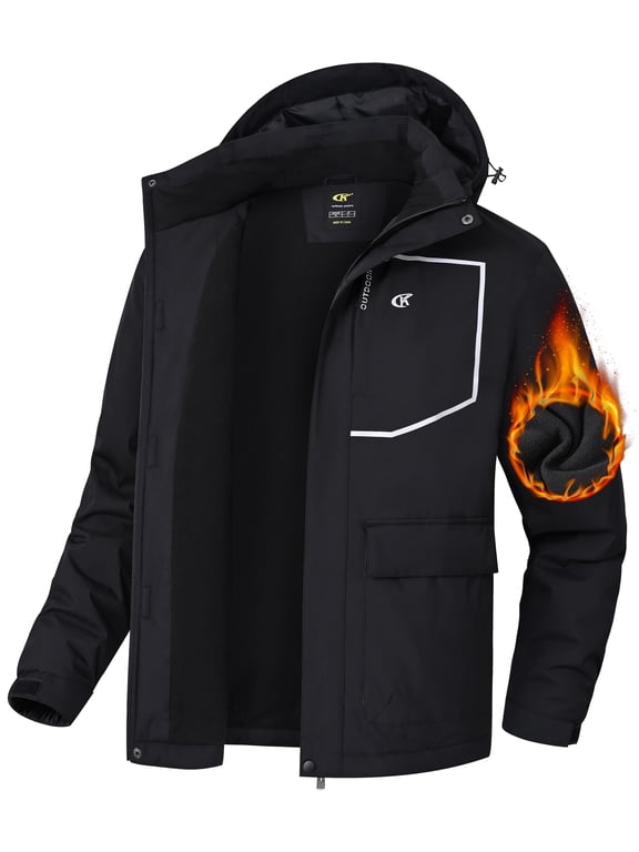 Men's Waterproof Ski Jackets Winter Coats Snow Jacket Adjustable Fleece Windbreaker Windproof Outdoor RainJackets Black XL