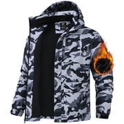 Tyhengta Mens Waterproof Ski Jackets Winter Coats Snow Jacket Adjustable Fleece Windbreaker Windproof Outdoor RainJackets Camouflage grey M