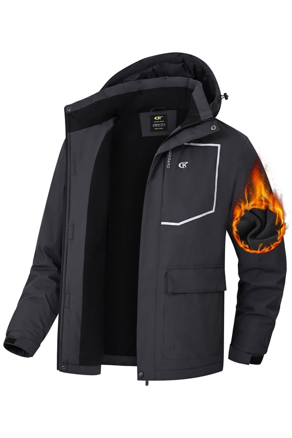 Men's Waterproof Ski Jackets Winter Coats Snow Jacket Adjustable Fleece Windbreaker Windproof Outdoor RainJackets Carbon gray S