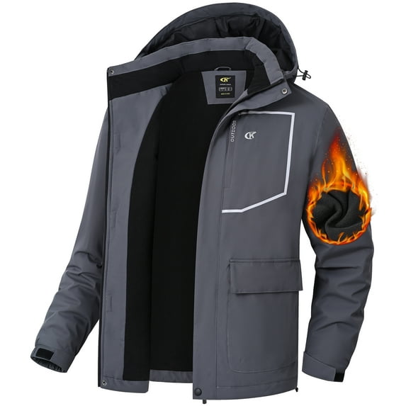 Tyhengta Men's Waterproof Ski Jackets Winter Coats Snow Jacket Adjustable Fleece Windbreaker Windproof Outdoor RainJackets Grayish Blue S