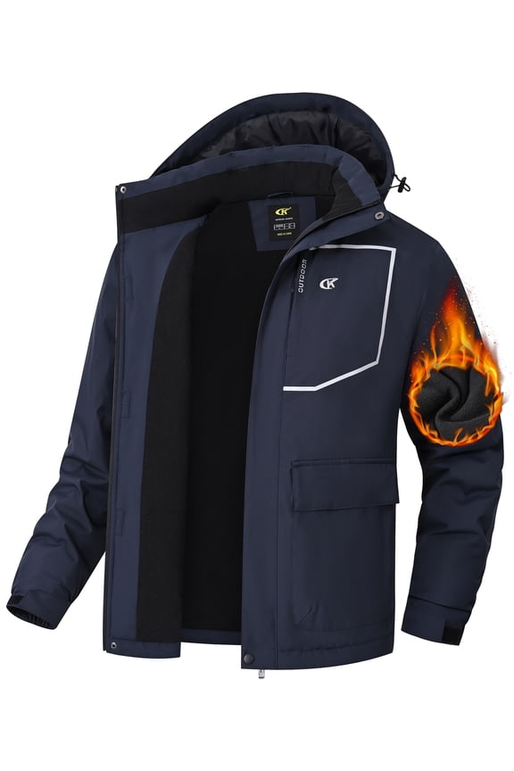 Men's Waterproof Ski Jackets Winter Coats Snow Jacket Adjustable Fleece Windbreaker Windproof Outdoor RainJackets Navy Blue 2XL