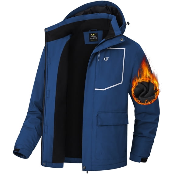 Tyhengta Men's Waterproof Ski Jackets Winter Coats Snow Jacket Adjustable Fleece Windbreaker Windproof Outdoor RainJackets Royal blue L