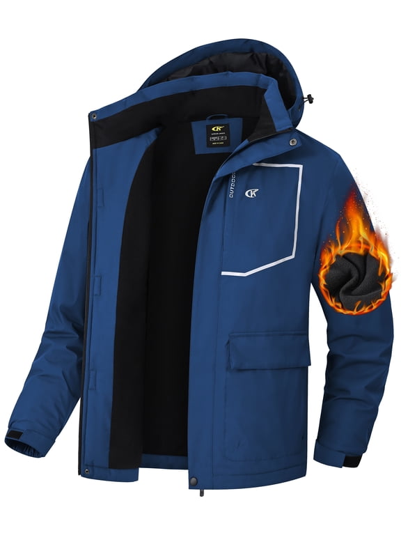 Men's Waterproof Ski Jackets Winter Coats Snow Jacket Adjustable Fleece Windbreaker Windproof Outdoor RainJackets Royal blue M