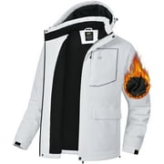 TYHENGTA Men's Winter Skiing Jackets Water Resistant Fleece Coats Insulated Thermal Snowboard Jacket Parka Raincoat with Hood Lightgray-Darkgray 2XL