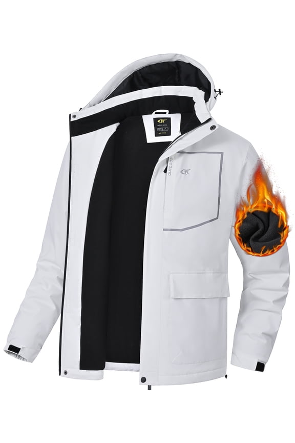 Men's Waterproof Ski Jackets Winter Coats Snow Jacket Adjustable Fleece Windbreaker Windproof Outdoor RainJackets White 2XL