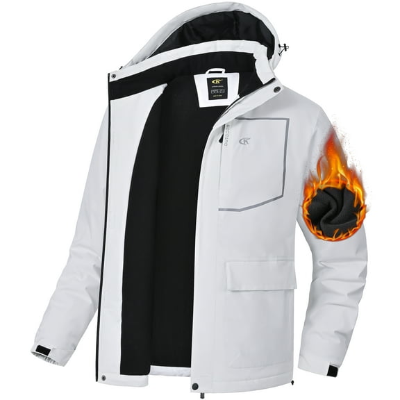 Tyhengta Men's Waterproof Ski Jackets Winter Coats Snow Jacket Adjustable Fleece Windbreaker Windproof Outdoor RainJackets White L