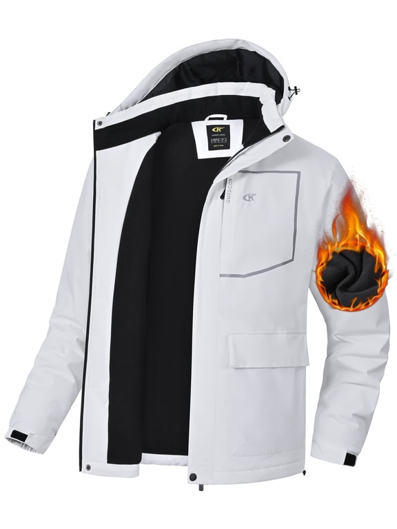 Men's Waterproof Ski Jackets Winter Coats Snow Jacket Adjustable Fleece Windbreaker Windproof Outdoor RainJackets White L