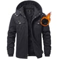 thumbnail image 1 of Tyhengta Men's Winter Jacket Cotton Jackets Fleece Lined Thick Work Warm Cargo Coats with Hooded Black XL, 1 of 11