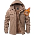 thumbnail image 1 of Tyhengta Men's Winter Jacket Cotton Jackets Fleece Lined Thick Work Warm Cargo Coats with Hooded Khaki 2XL, 1 of 11