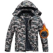 Men's Winter Skiing Jackets Water Resistant Fleece Coats Insulated Thermal Snowboard Jacket Parka Raincoat with Hood Camouflage army green L