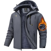 Tyhengta Mens Winter Skiing Jackets Water Resistant Fleece Coats Insulated Thermal Snowboard Jacket Parka Raincoat with Hood Iron-gray XL