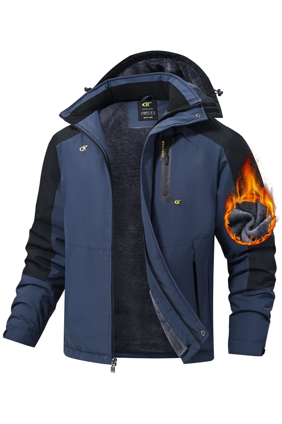 Men's Winter Skiing Jackets Water Resistant Fleece Coats Insulated Thermal Snowboard Jacket Parka Raincoat with Hood Navy-Black 2XL