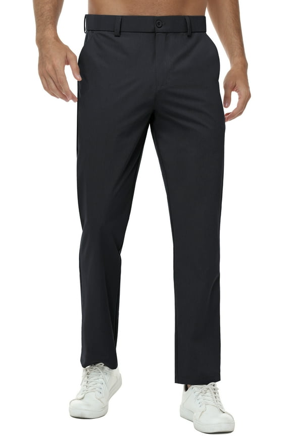Mens Golf Pants Stretch Work Dress Pants 30"/32" Quick Dry Lightweight Casual Comfy Trousers with Pockets Black 38Wx30L