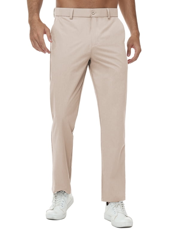 Mens Golf Pants Stretch Work Dress Pants 30"/32"/34" Quick Dry Lightweight Casual Comfy Trousers with Pockets Khaki 36Wx32L