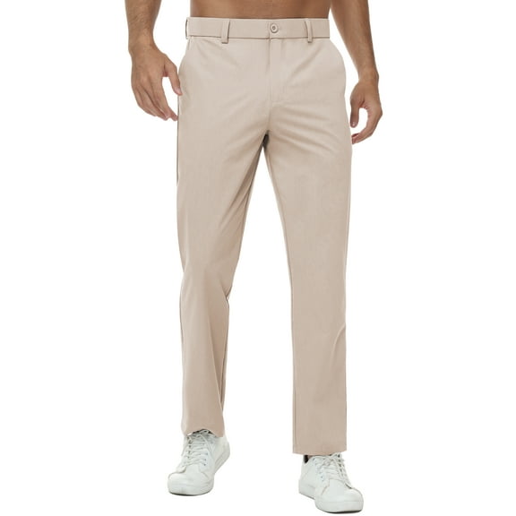 Tyhengta Mens Golf Pants Stretch Work Dress Pants 30"/32" Quick Dry Lightweight Casual Comfy Trousers with Pockets Khaki 38Wx30L