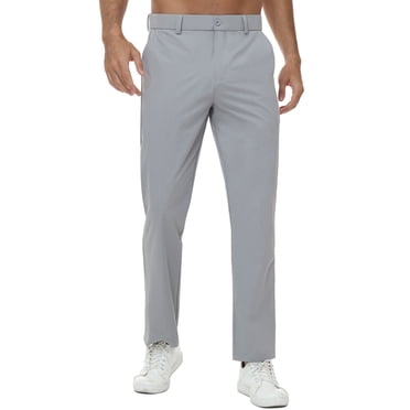 Tyhengta Mens Golf Pants Stretch Work Dress Pants 30"/32" Quick Dry Lightweight Casual Comfy Trousers with Pockets Lightgray 32Wx32L
