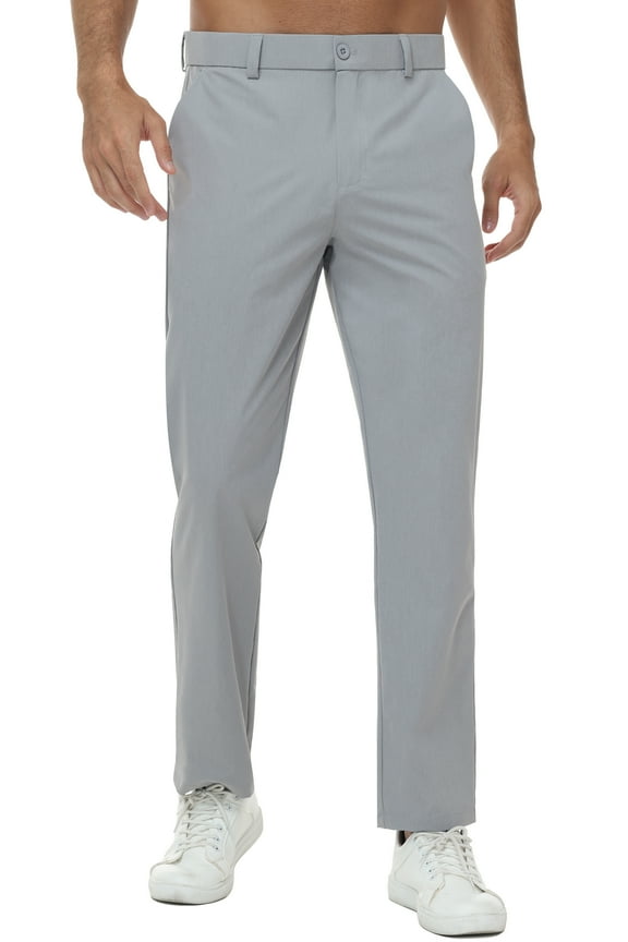 Mens Golf Pants Stretch Work Dress Pants 30"/32" Quick Dry Lightweight Casual Comfy Trousers with Pockets Lightgray 32Wx32L