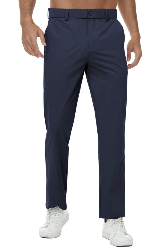 Mens Golf Pants Stretch Work Dress Pants 30"/32" Quick Dry Lightweight Casual Comfy Trousers with Pockets Navy blue 36Wx32L