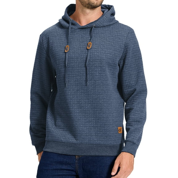 Tyhengta Mens Hooded Sweatshirt Casual Long Sleeve Drawstring Jacquard PlaidCloth Pullover Hoodies Dusty Blue XL