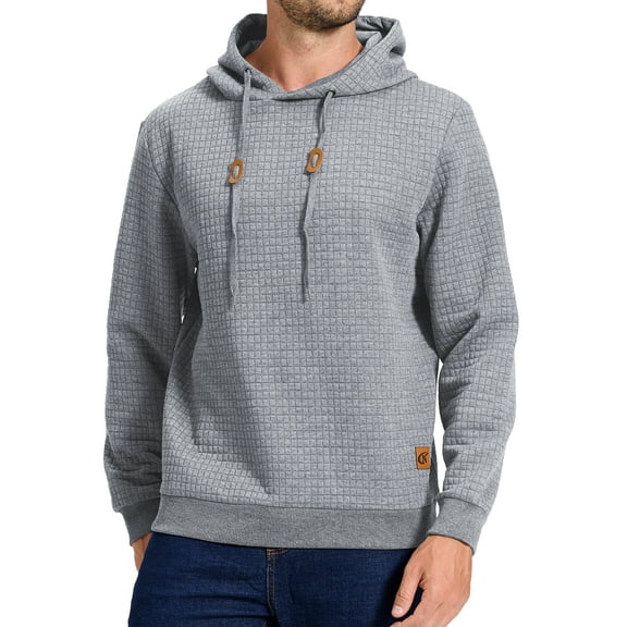 Tyhengta Mens Hooded Sweatshirt Casual Long Sleeve Drawstring Jacquard PlaidCloth Pullover Hoodies Lightgray XXL
