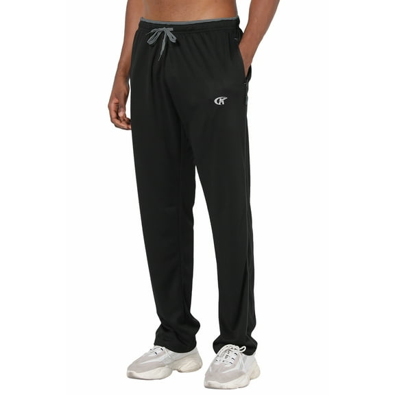 Tyhengta Mens Pants Athletic Open Bottom Running Pants Mesh Mens Sweatpants with Pockets Black/Grey L