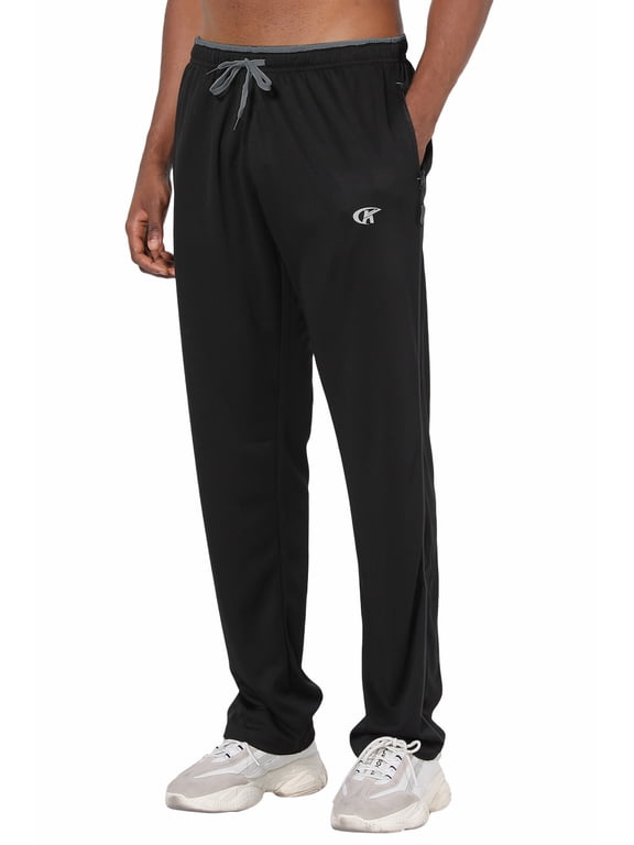 Mens Pants Athletic Open Bottom Running Pants Mesh Mens Sweatpants with Pockets Black/Grey L