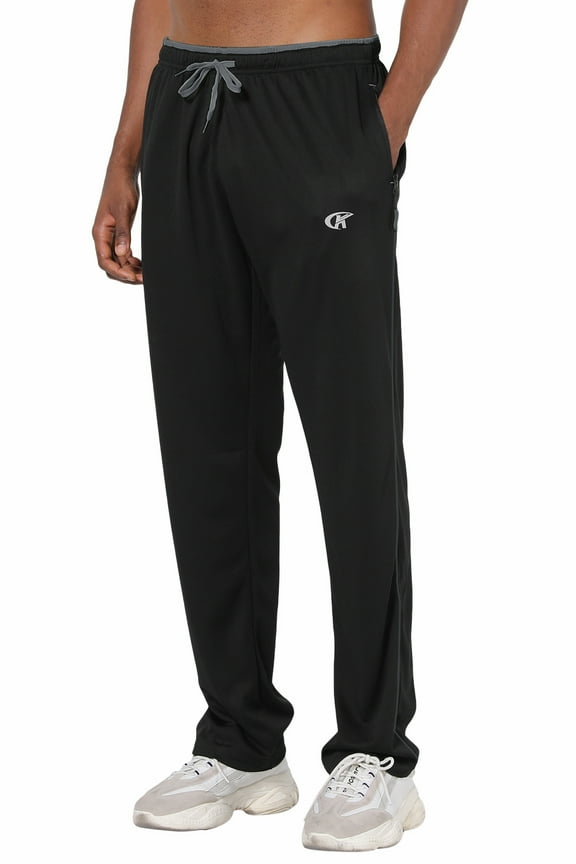 Mens Pants Athletic Open Bottom Running Pants Mesh Mens Sweatpants with Pockets Black/Grey S