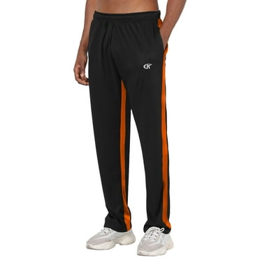 Tyhengta Mens Pants Athletic Open Bottom Running Pants Mesh Mens Sweatpants with Pockets Black/Orange L