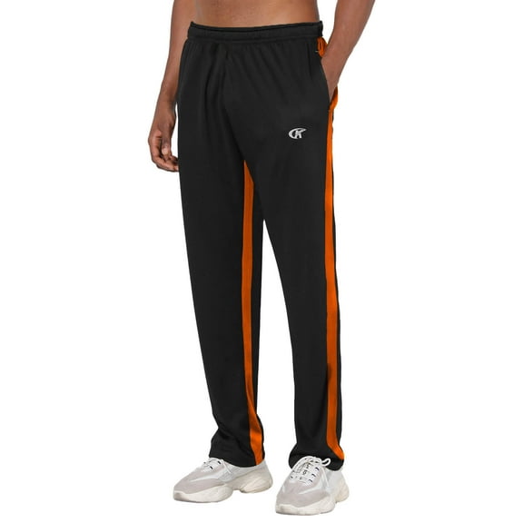 Tyhengta Mens Pants Athletic Open Bottom Running Pants Mesh Mens Sweatpants with Pockets Black/Orange L