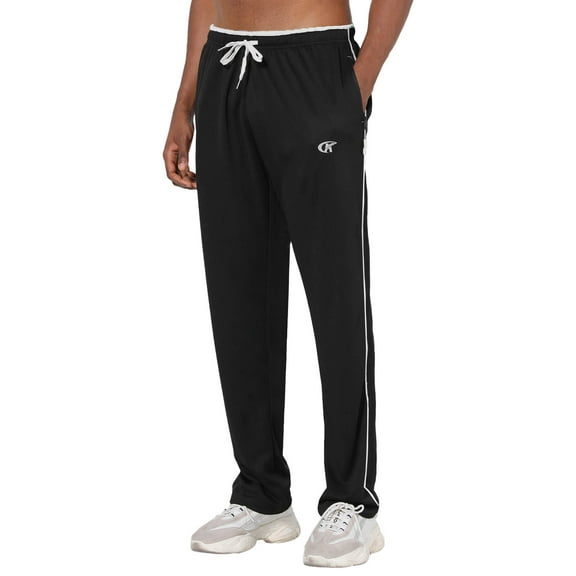 Tyhengta Mens Pants Athletic Open Bottom Running Pants Mesh Mens Sweatpants with Pockets Black/White L