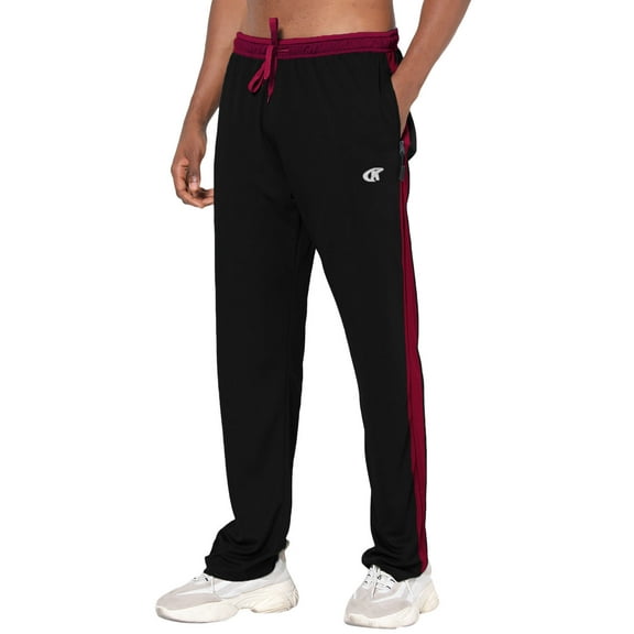 Tyhengta Mens Pants Athletic Open Bottom Running Pants Mesh Mens Sweatpants with Pockets Black/Wine L