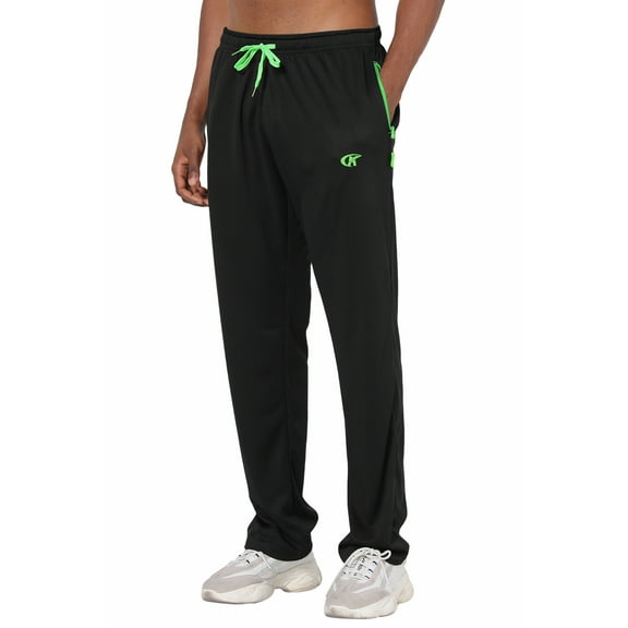 Tyhengta Mens Pants Athletic Open Bottom Running Pants Mesh Mens Sweatpants with Pockets Black XL